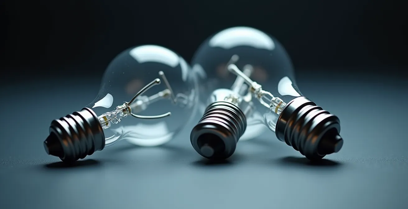 Comparaison visuelle macro de différents types d'ampoules avec effet de profondeur