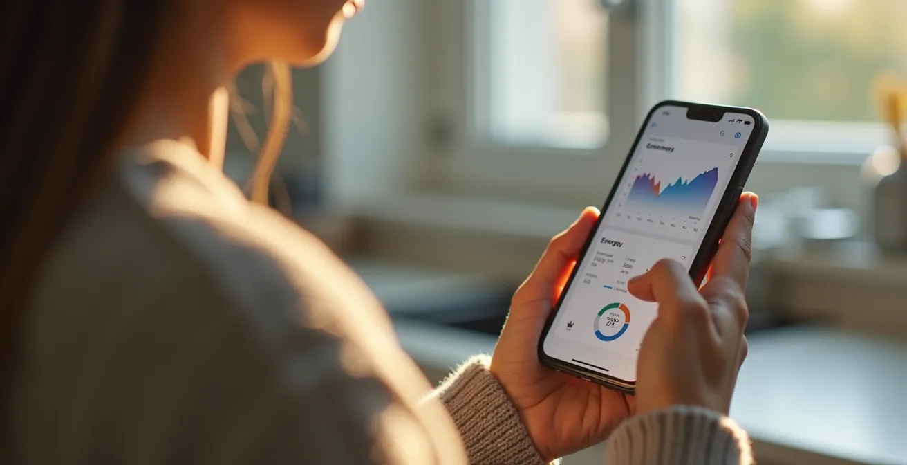 Main analysant les données de consommation nocturne sur un écran montrant des graphiques