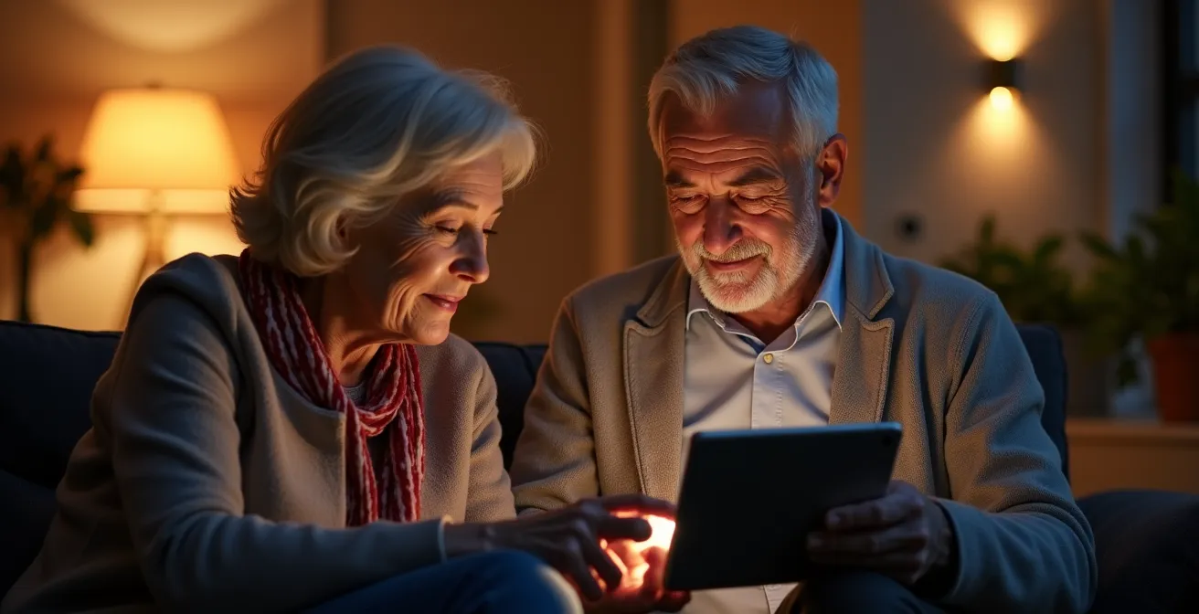 Système d'éclairage connecté dans une maison française moderne avec tablette de contrôle