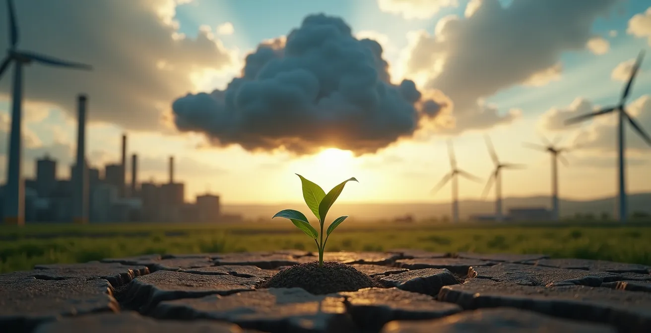 Visualisation abstraite de l'empreinte carbone avec des formes géométriques représentant différents secteurs