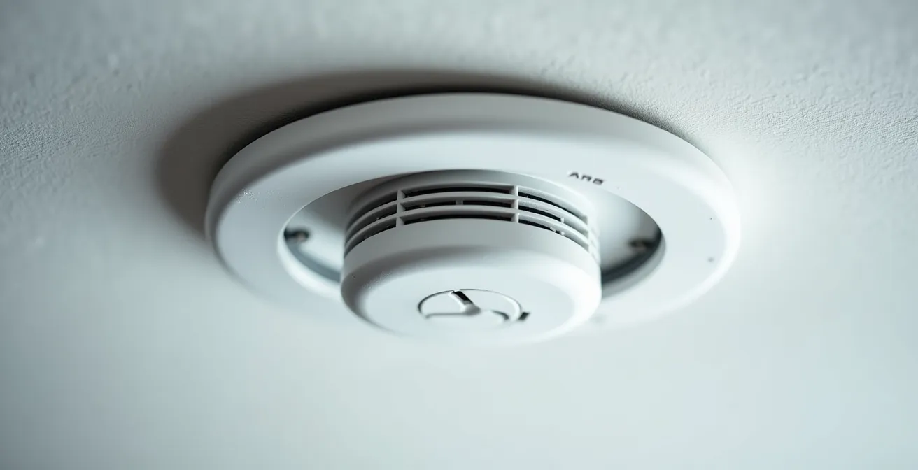 Installation d'un détecteur de fumée au plafond d'un couloir avec zones recommandées