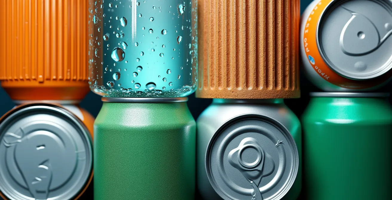 Gros plan macro sur différentes textures d'emballages recyclables avec jeu de lumière