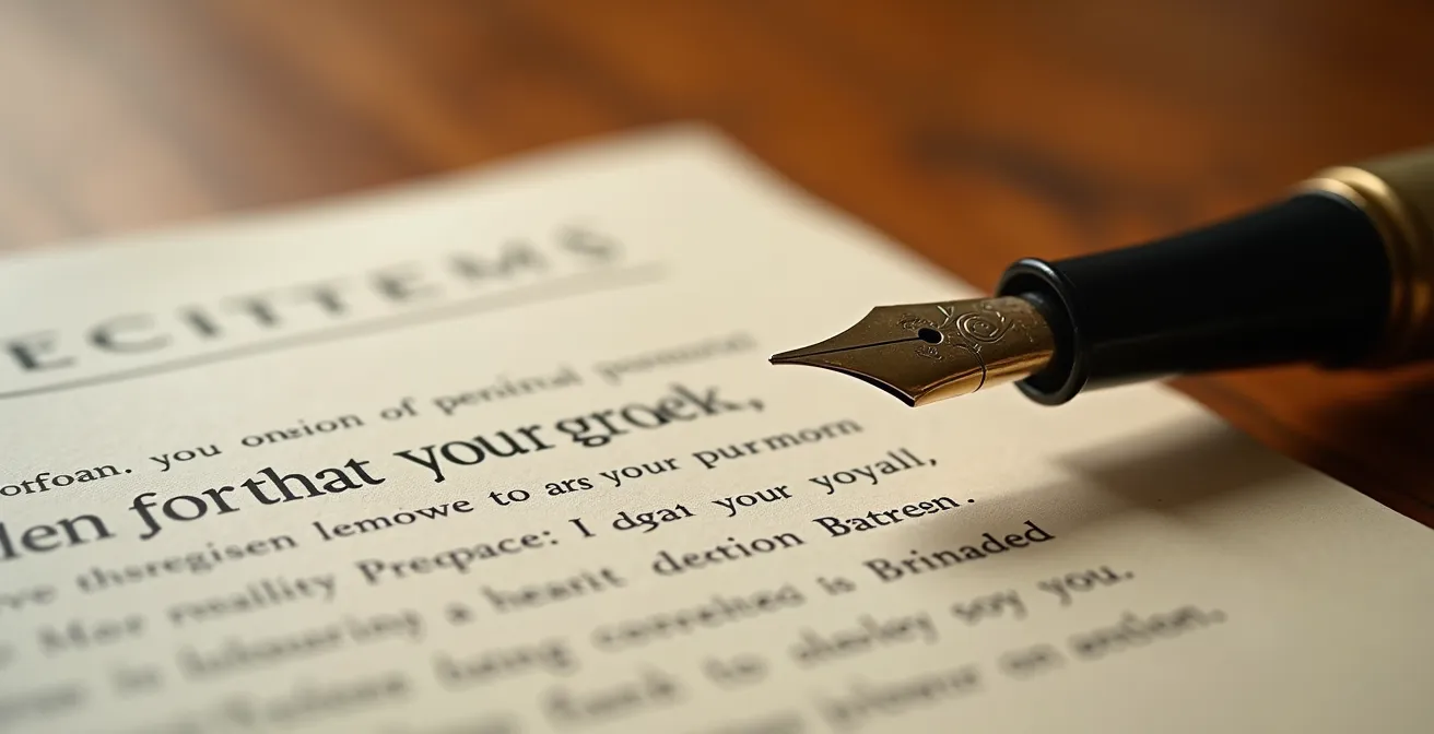 Vue macro de documents financiers organisés avec calculatrice et stylo plume sur bureau en bois