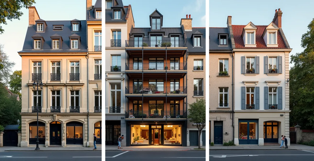 Trois profils d'investisseurs représentés symboliquement avec des éléments architecturaux français